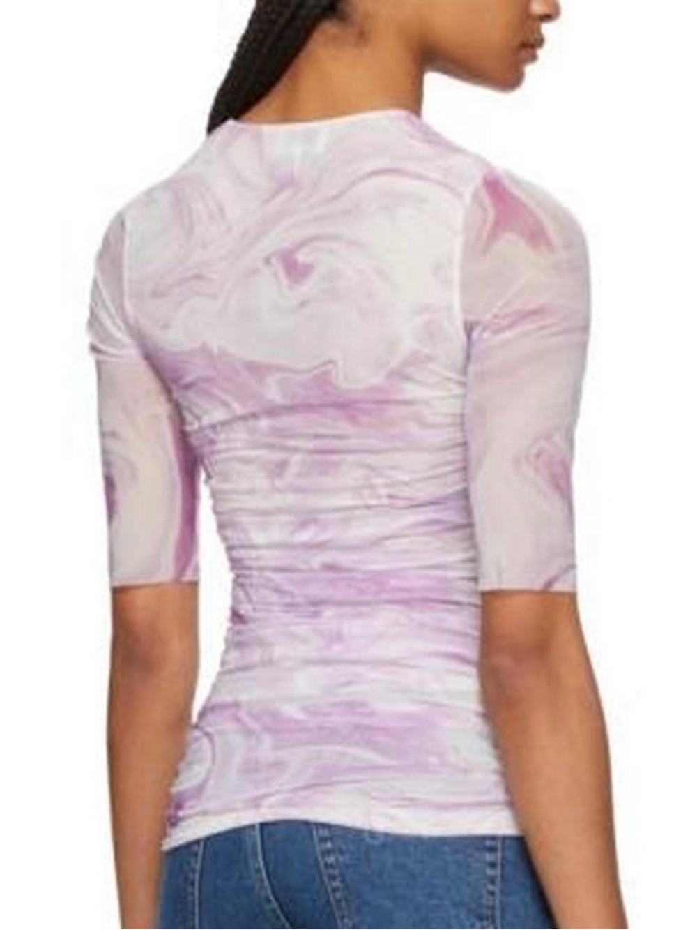 EUC Ganni Purple Orchid Bloom Mesh Ruched Top Sz EU 38 US 6 - Picture 8 of 8